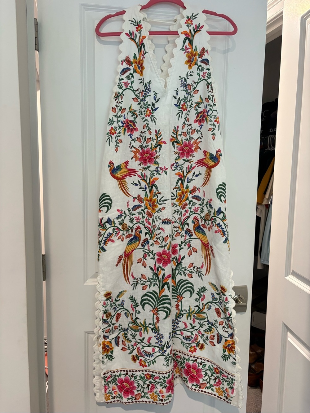 FARM Rio Off-White Maxi Dress with Multicolor Floral Embroidery